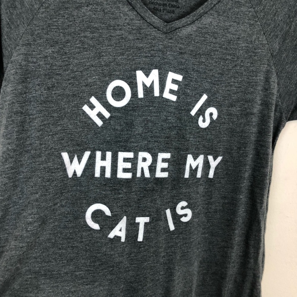 HOME IS WHERE MY CAT IS Grey Soft Lightweight Tee size Large